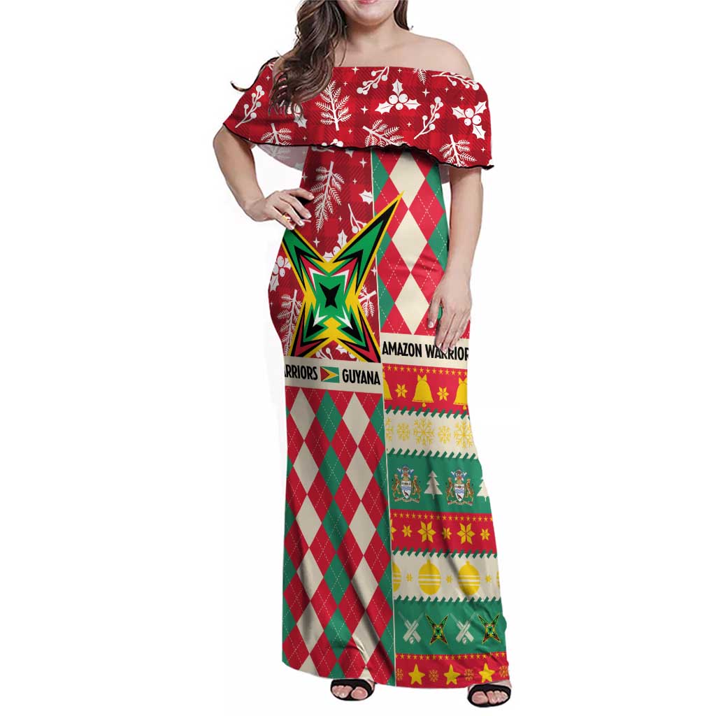 Personalized Amazon Warriors Cricket Christmas Family Matching Off Shoulder Maxi Dress and Hawaiian Shirt Guyana Merry Xmas - Wonder Print Shop