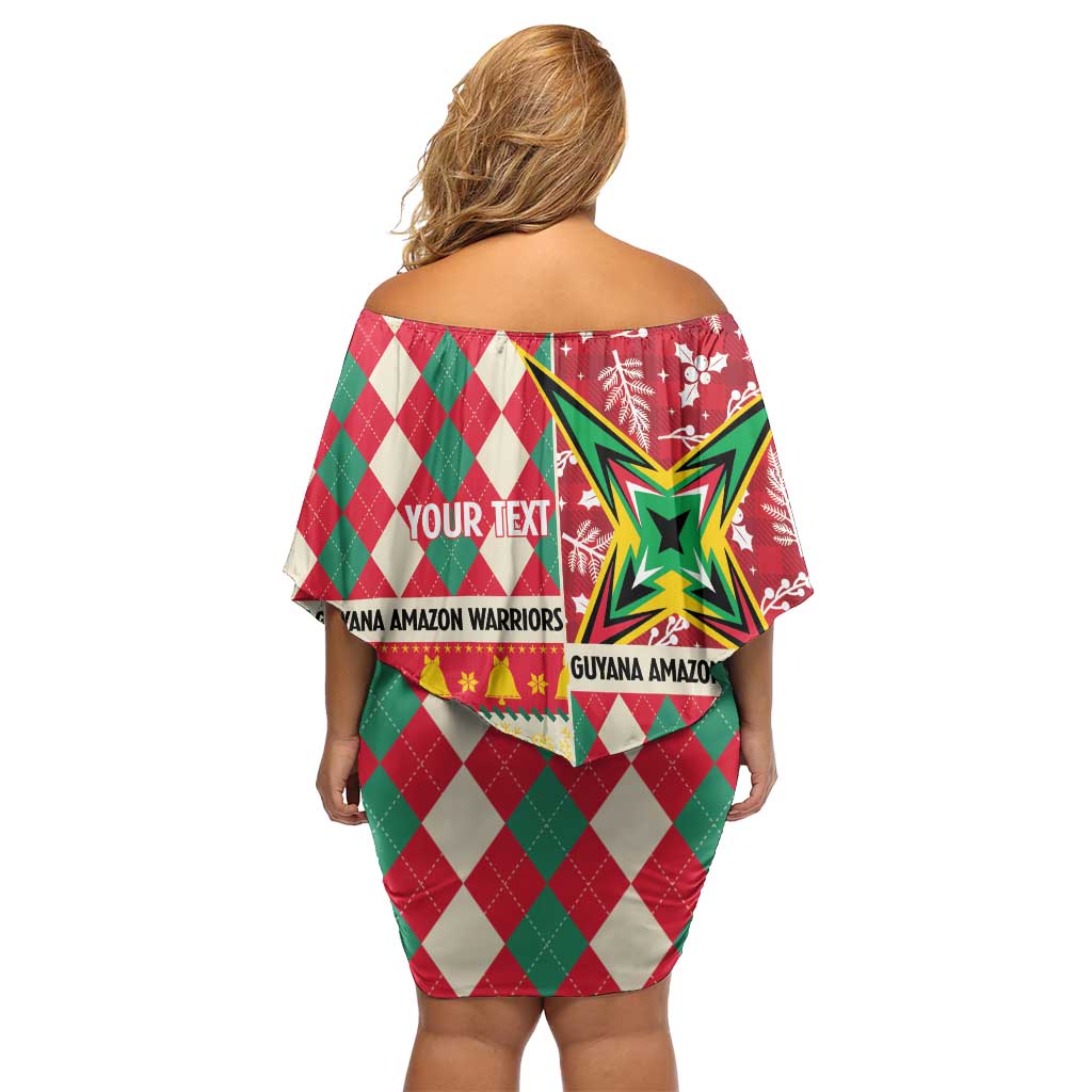 Personalized Amazon Warriors Cricket Christmas Family Matching Off Shoulder Short Dress and Hawaiian Shirt Guyana Merry Xmas - Wonder Print Shop