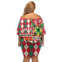 Personalized Amazon Warriors Cricket Christmas Family Matching Off Shoulder Short Dress and Hawaiian Shirt Guyana Merry Xmas - Wonder Print Shop