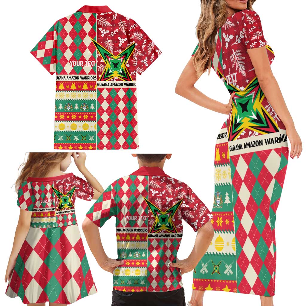 Personalized Amazon Warriors Cricket Christmas Family Matching Short Sleeve Bodycon Dress and Hawaiian Shirt Guyana Merry Xmas - Wonder Print Shop
