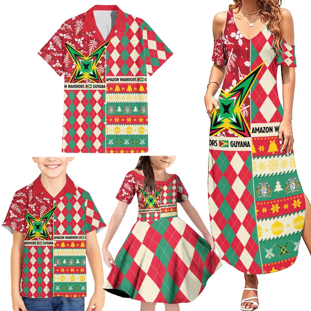 Personalized Amazon Warriors Cricket Christmas Family Matching Summer Maxi Dress and Hawaiian Shirt Guyana Merry Xmas - Wonder Print Shop