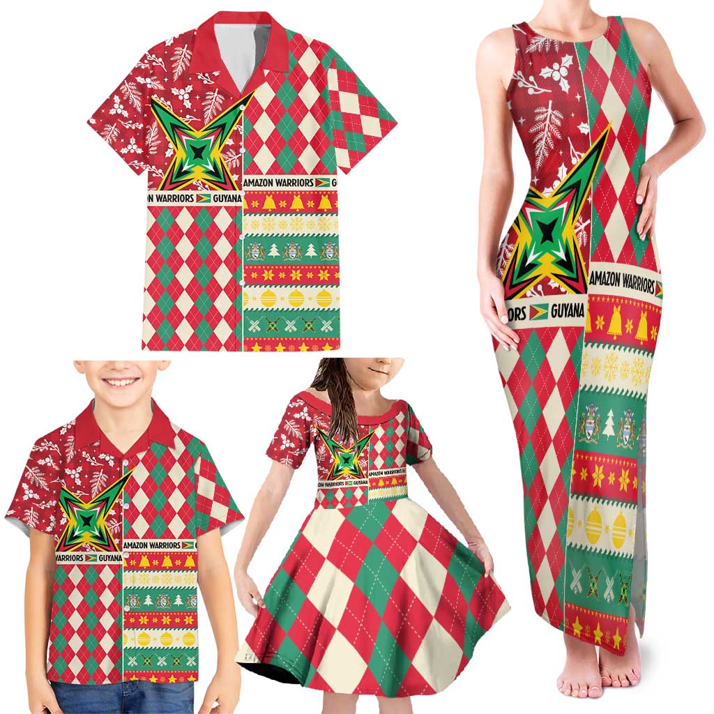 Personalized Amazon Warriors Cricket Christmas Family Matching Tank Maxi Dress and Hawaiian Shirt Guyana Merry Xmas - Wonder Print Shop