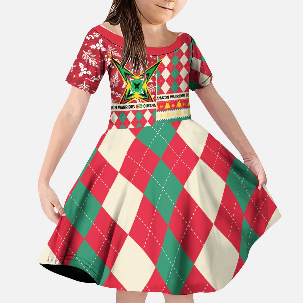 Personalized Amazon Warriors Cricket Christmas Kid Short Sleeve Dress Guyana Merry Xmas - Wonder Print Shop