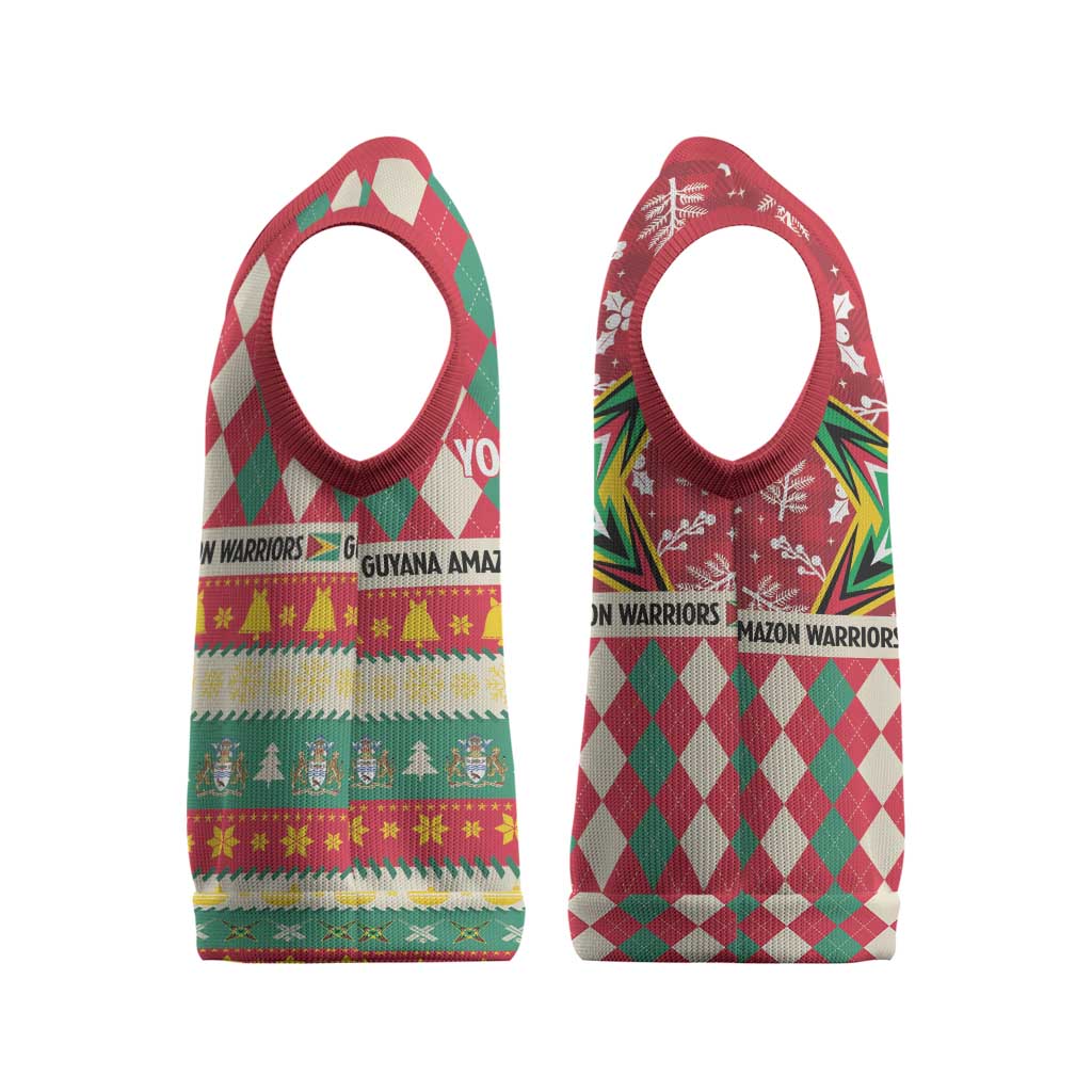 Personalized Amazon Warriors Cricket Christmas Knitted V-Neck Vest Guyana Merry Xmas - Wonder Print Shop