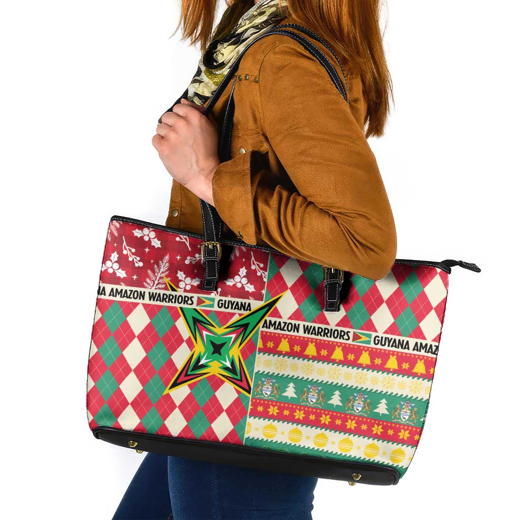 Amazon Warriors Cricket Christmas Leather Tote Bag Guyana Merry Xmas - Wonder Print Shop