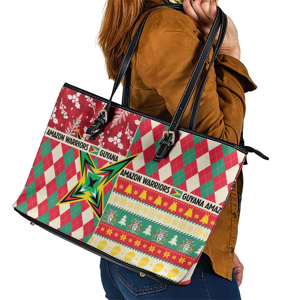 Amazon Warriors Cricket Christmas Leather Tote Bag Guyana Merry Xmas - Wonder Print Shop