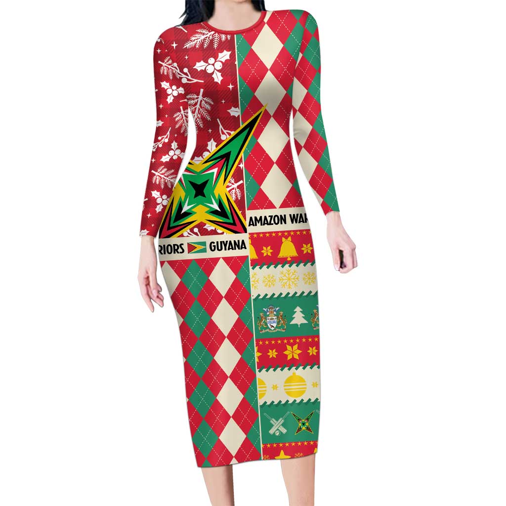Personalized Amazon Warriors Cricket Christmas Long Sleeve Bodycon Dress Guyana Merry Xmas - Wonder Print Shop