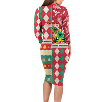 Personalized Amazon Warriors Cricket Christmas Long Sleeve Bodycon Dress Guyana Merry Xmas - Wonder Print Shop
