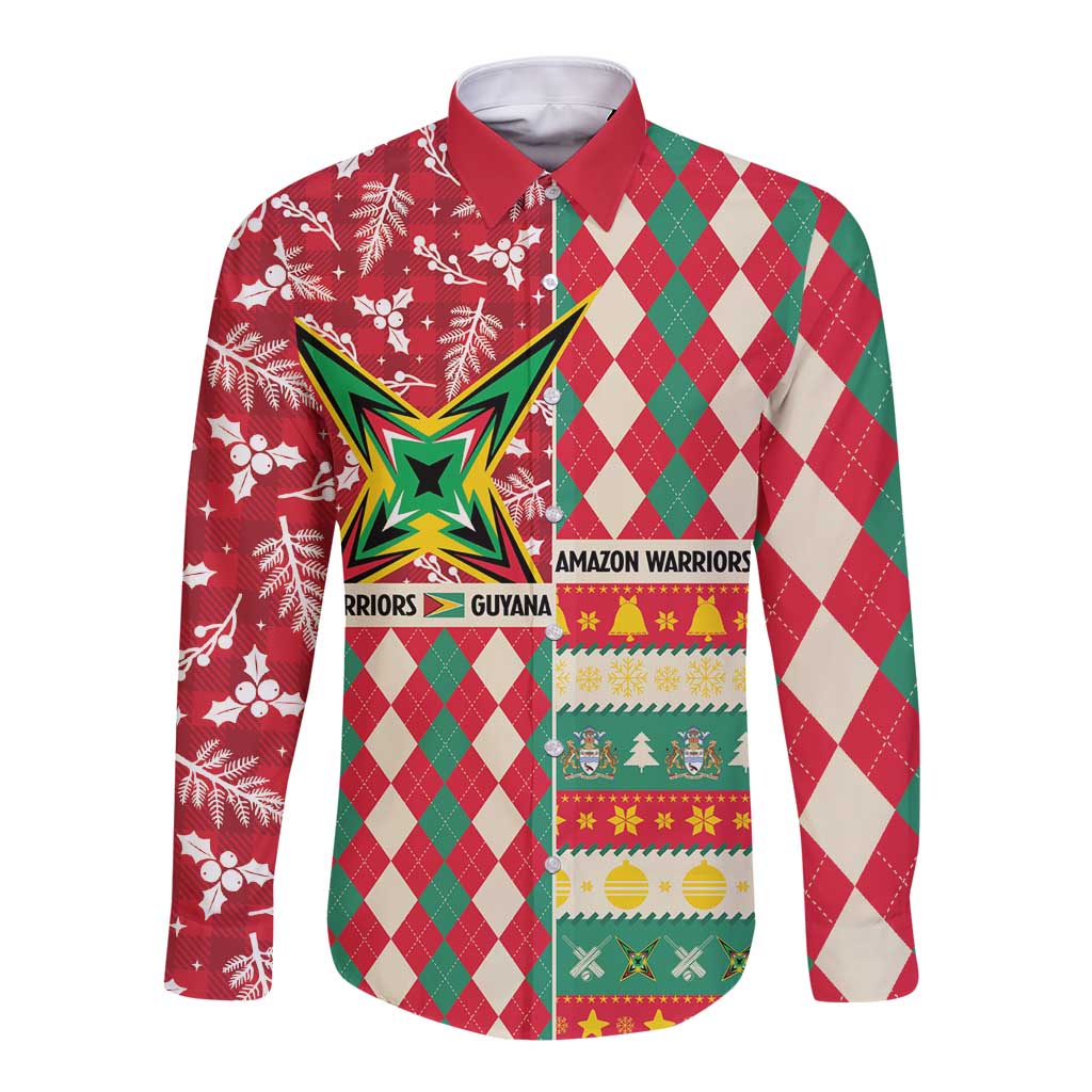 Personalized Amazon Warriors Cricket Christmas Long Sleeve Button Shirt Guyana Merry Xmas - Wonder Print Shop
