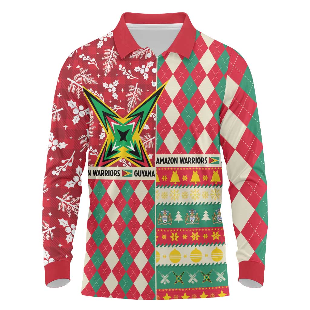 Personalized Amazon Warriors Cricket Christmas Long Sleeve Polo Shirt Guyana Merry Xmas - Wonder Print Shop