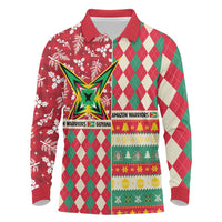 Personalized Amazon Warriors Cricket Christmas Long Sleeve Polo Shirt Guyana Merry Xmas - Wonder Print Shop