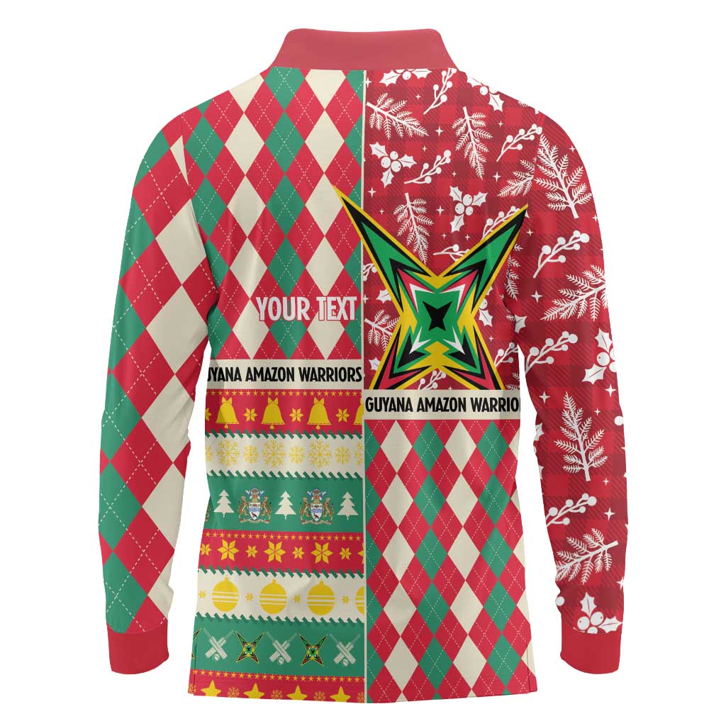 Personalized Amazon Warriors Cricket Christmas Long Sleeve Polo Shirt Guyana Merry Xmas - Wonder Print Shop