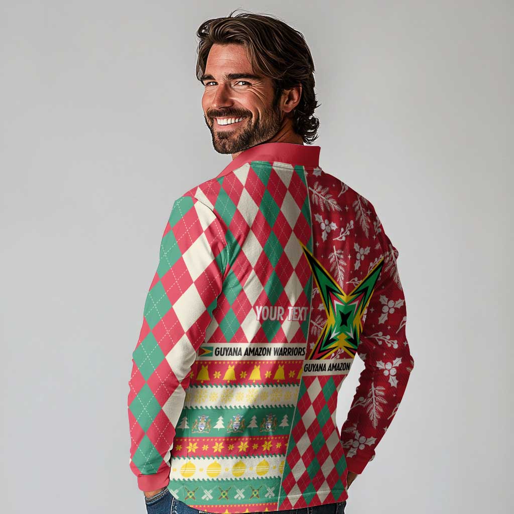 Personalized Amazon Warriors Cricket Christmas Long Sleeve Polo Shirt Guyana Merry Xmas - Wonder Print Shop