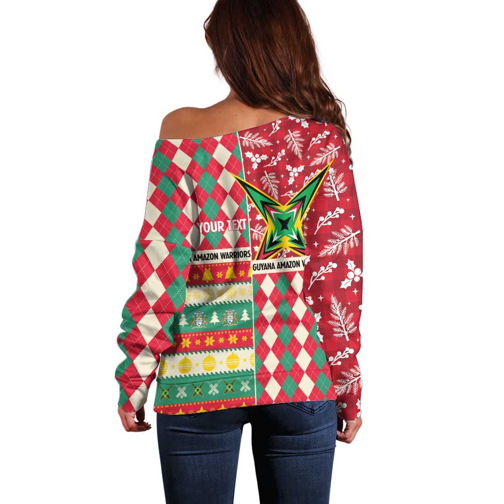 Personalized Amazon Warriors Cricket Christmas Off Shoulder Sweater Guyana Merry Xmas - Wonder Print Shop