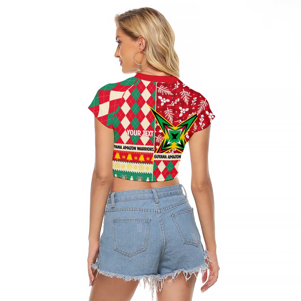 Personalized Amazon Warriors Cricket Christmas Raglan Cropped T Shirt Guyana Merry Xmas - Wonder Print Shop