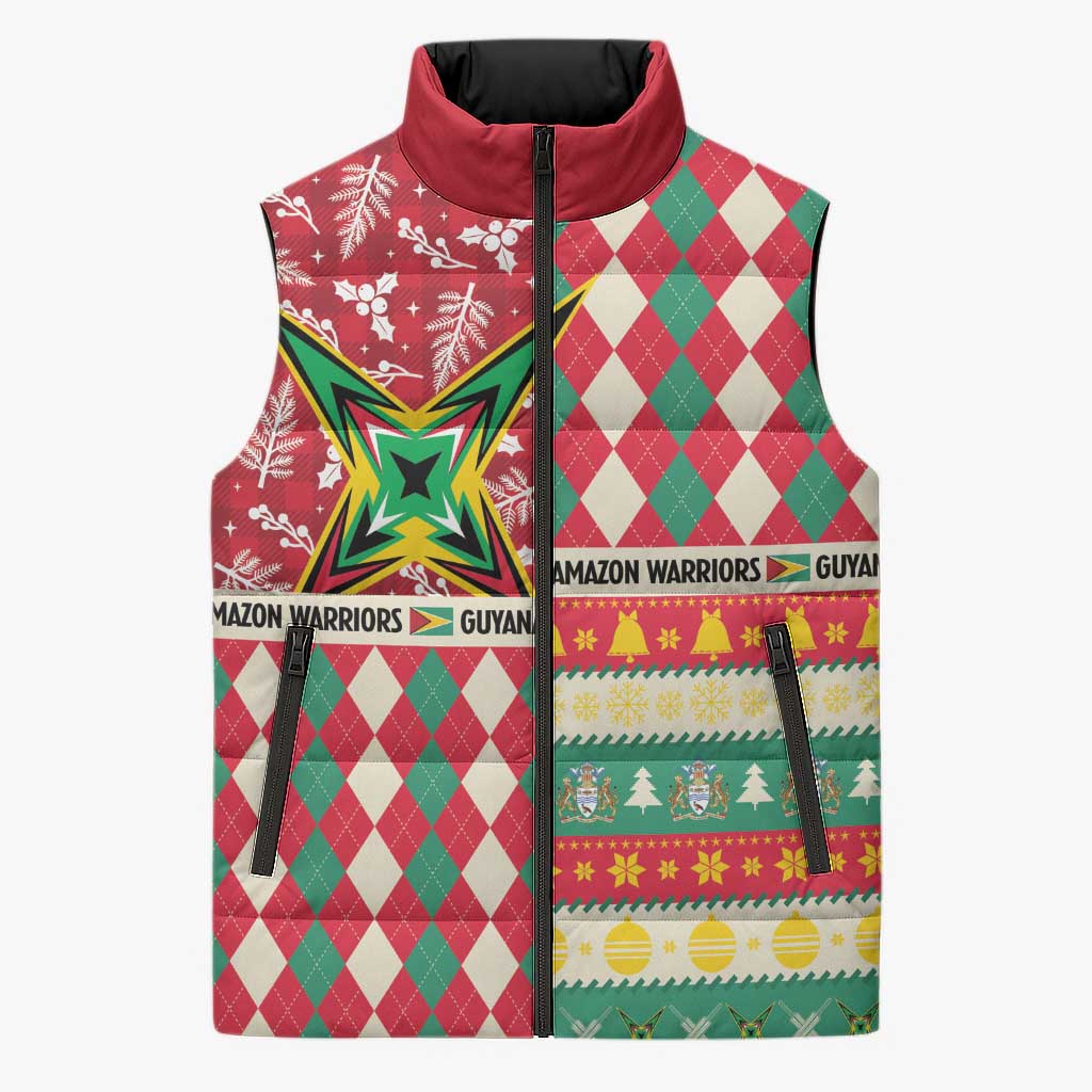 Personalized Amazon Warriors Cricket Christmas Sleeveless Puffer Jacket Guyana Merry Xmas - Wonder Print Shop
