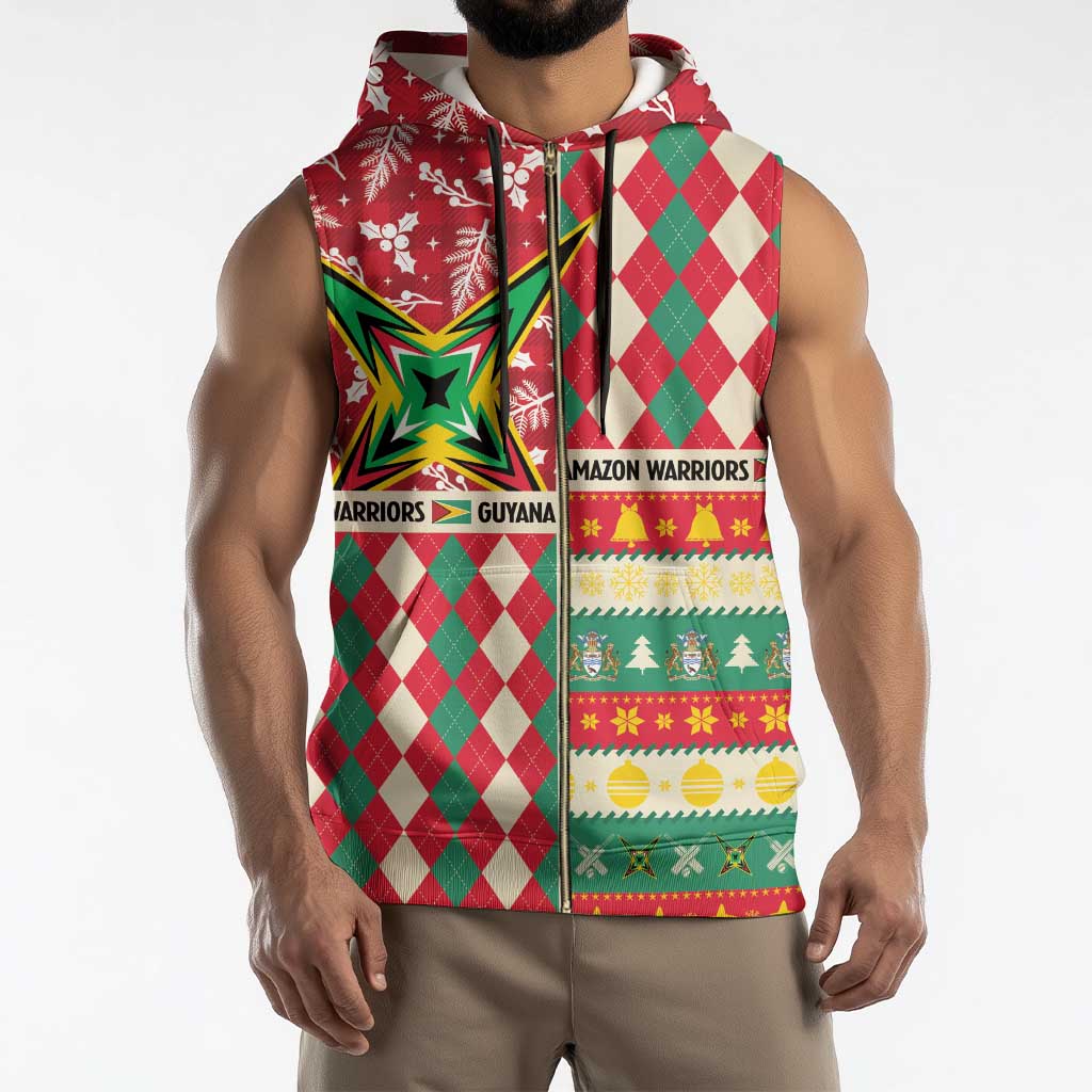 Personalized Amazon Warriors Cricket Christmas Sleeveless Zip Hoodie Guyana Merry Xmas - Wonder Print Shop