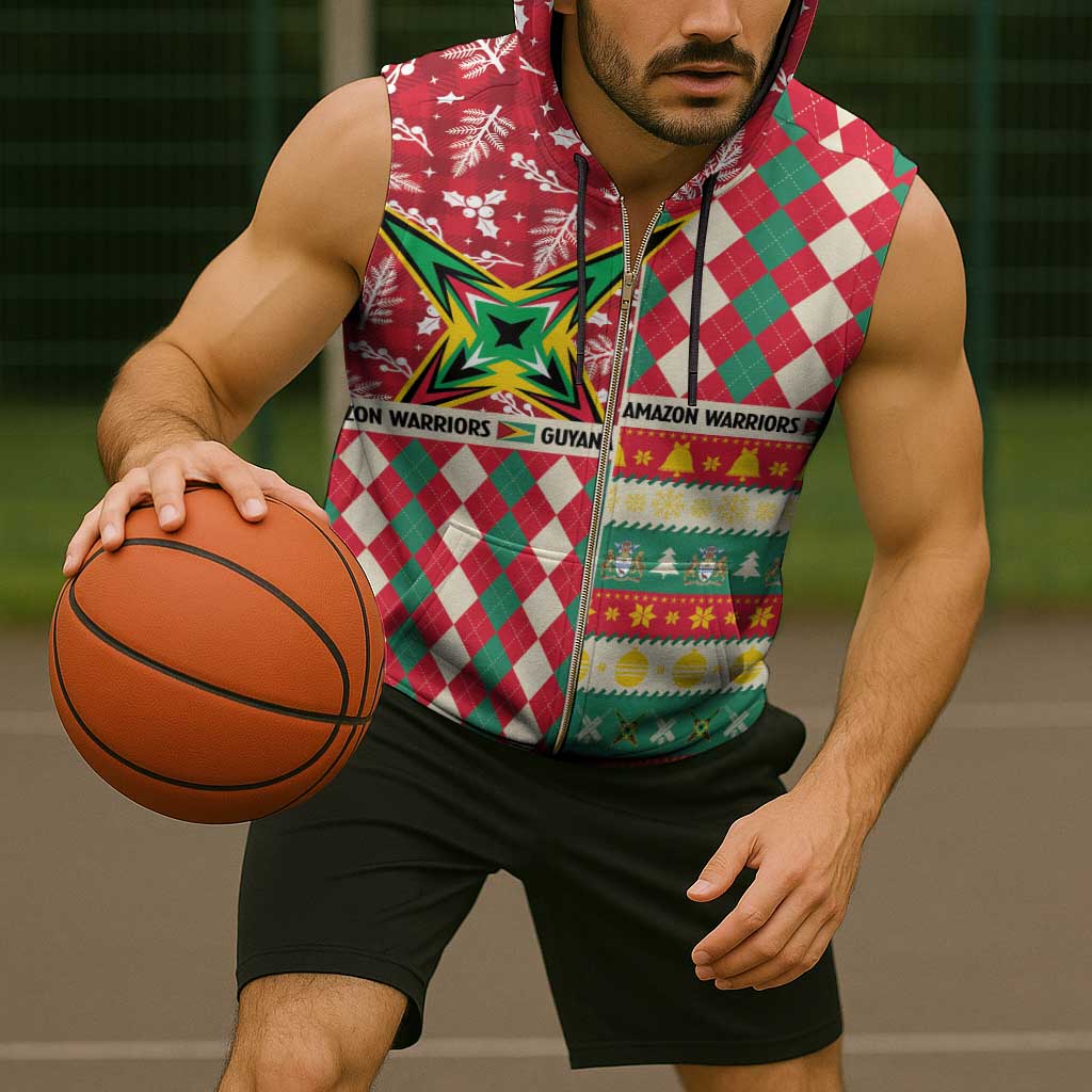 Personalized Amazon Warriors Cricket Christmas Sleeveless Zip Hoodie Guyana Merry Xmas - Wonder Print Shop