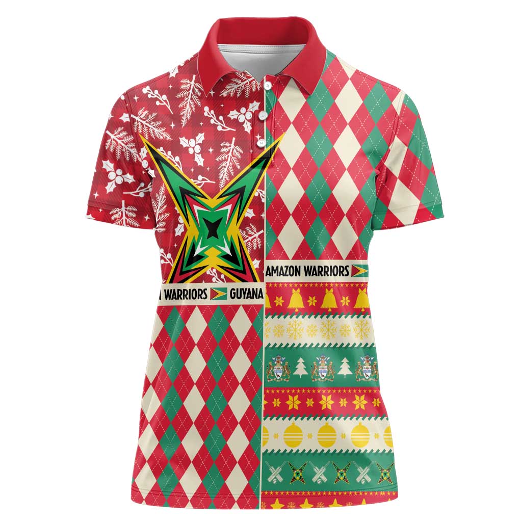 Personalized Amazon Warriors Cricket Christmas Women Polo Shirt Guyana Merry Xmas - Wonder Print Shop
