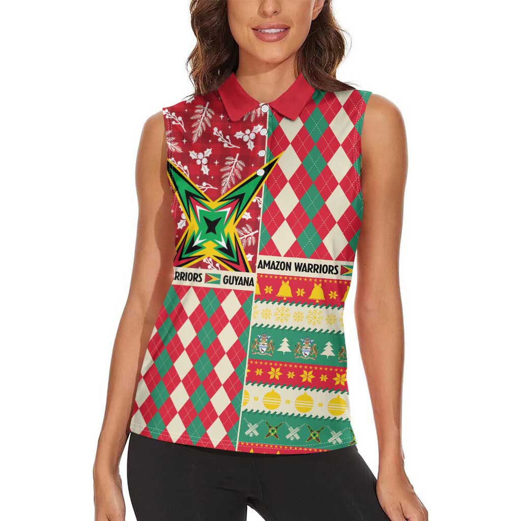Personalized Amazon Warriors Cricket Christmas Women Sleeveless Polo Shirt Guyana Merry Xmas - Wonder Print Shop