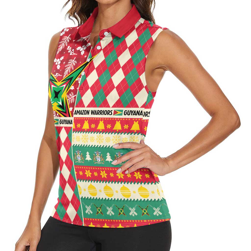 Personalized Amazon Warriors Cricket Christmas Women Sleeveless Polo Shirt Guyana Merry Xmas - Wonder Print Shop