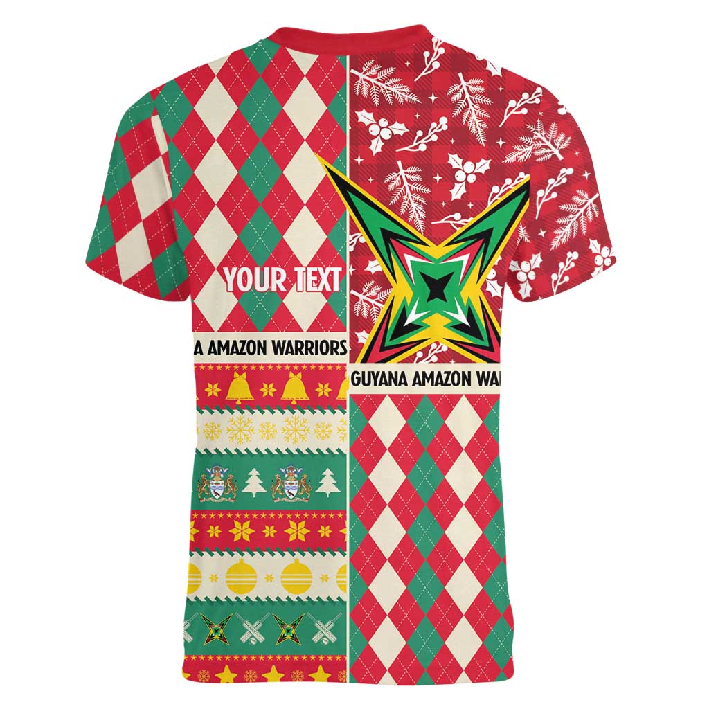 Personalized Amazon Warriors Cricket Christmas Women V-Neck T-Shirt Guyana Merry Xmas - Wonder Print Shop