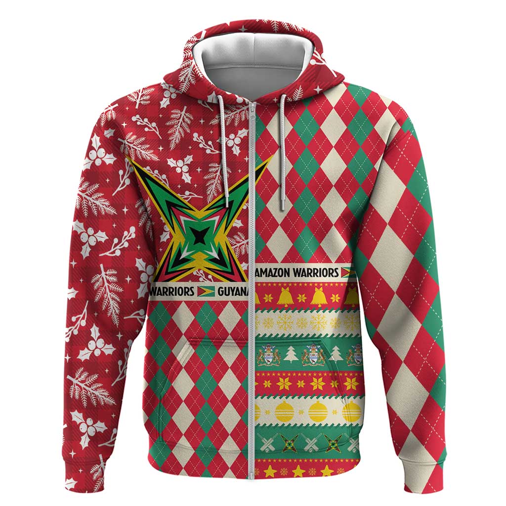 Personalized Amazon Warriors Cricket Christmas Zip Hoodie Guyana Merry Xmas - Wonder Print Shop