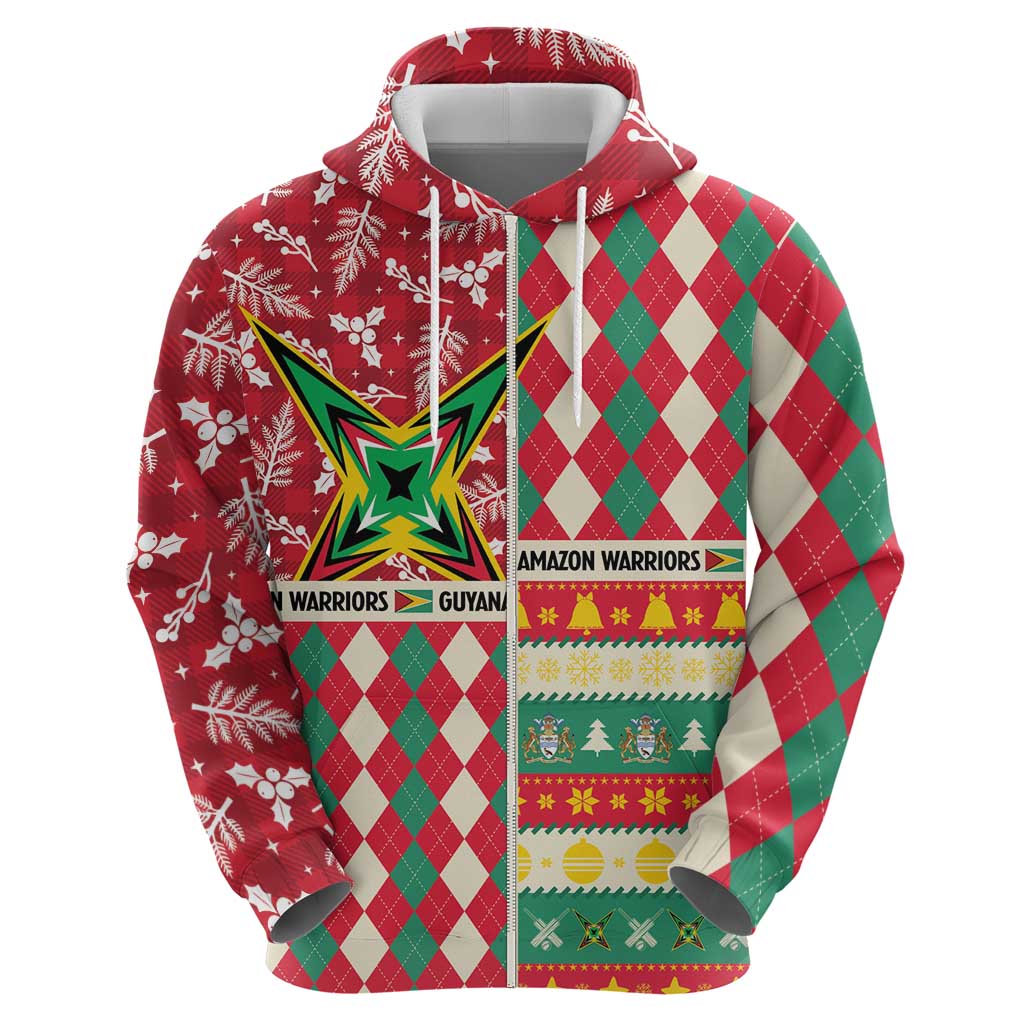 Personalized Amazon Warriors Cricket Christmas Zip Hoodie Guyana Merry Xmas - Wonder Print Shop