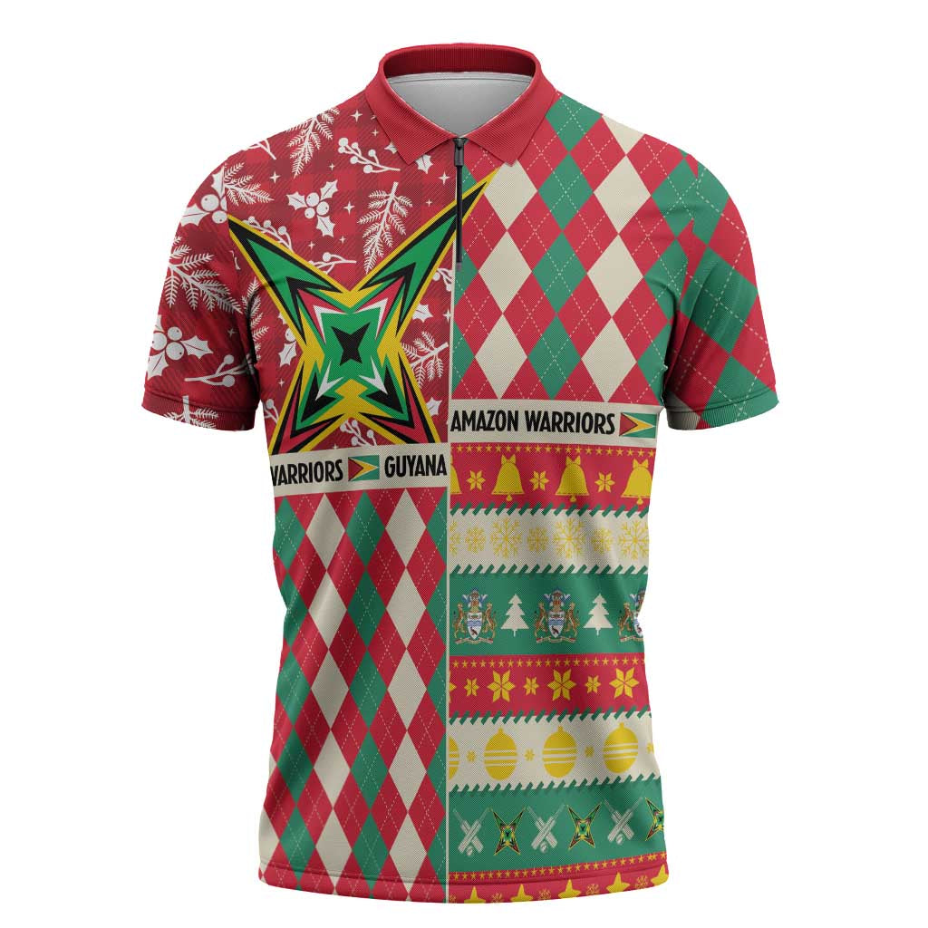 Personalized Amazon Warriors Cricket Christmas Zipper Polo Shirt Guyana Merry Xmas - Wonder Print Shop