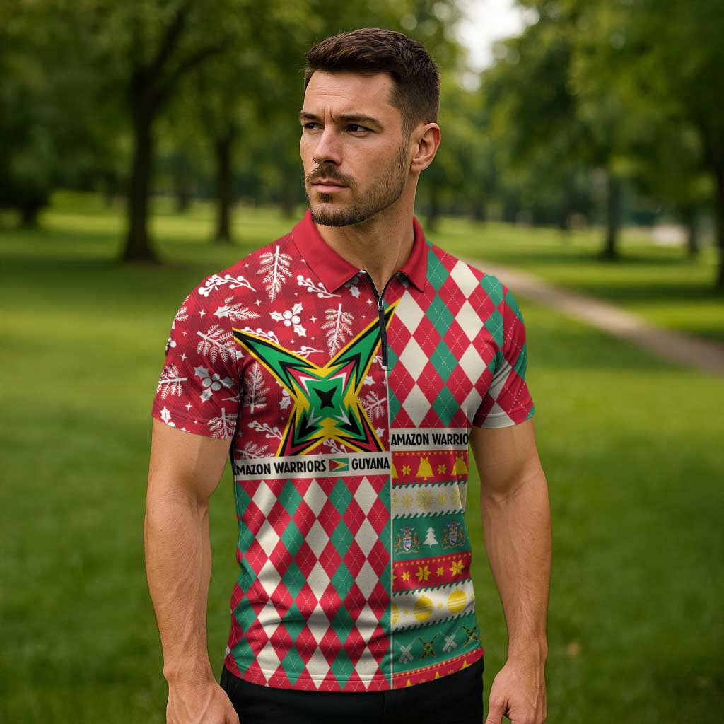 Personalized Amazon Warriors Cricket Christmas Zipper Polo Shirt Guyana Merry Xmas - Wonder Print Shop