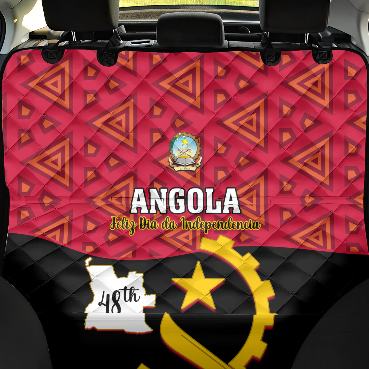 Personalised Angola Independence Day Back Car Seat Cover Angolan Samakaka With Giant Sable Antelope - Wonder Print Shop