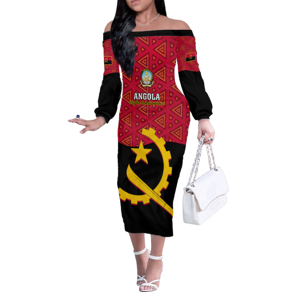 Personalised Angola Independence Day Family Matching Off Shoulder Long Sleeve Dress and Hawaiian Shirt Angolan Samakaka With Giant Sable Antelope - Wonder Print Shop