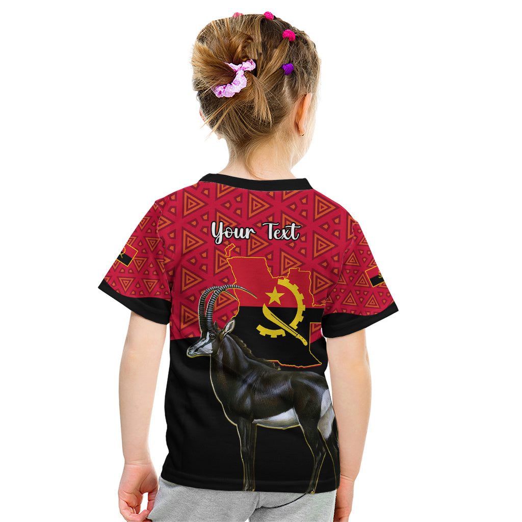 Personalised Angola Independence Day Kid T Shirt Angolan Samakaka With Giant Sable Antelope - Wonder Print Shop