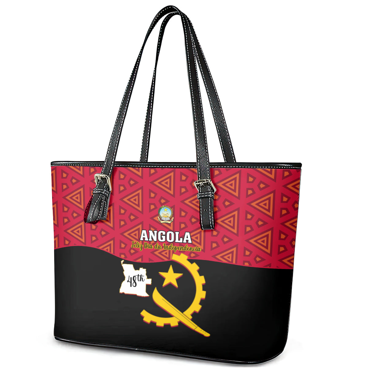 Personalised Angola Independence Day Leather Tote Bag Angolan Samakaka With Giant Sable Antelope - Wonder Print Shop
