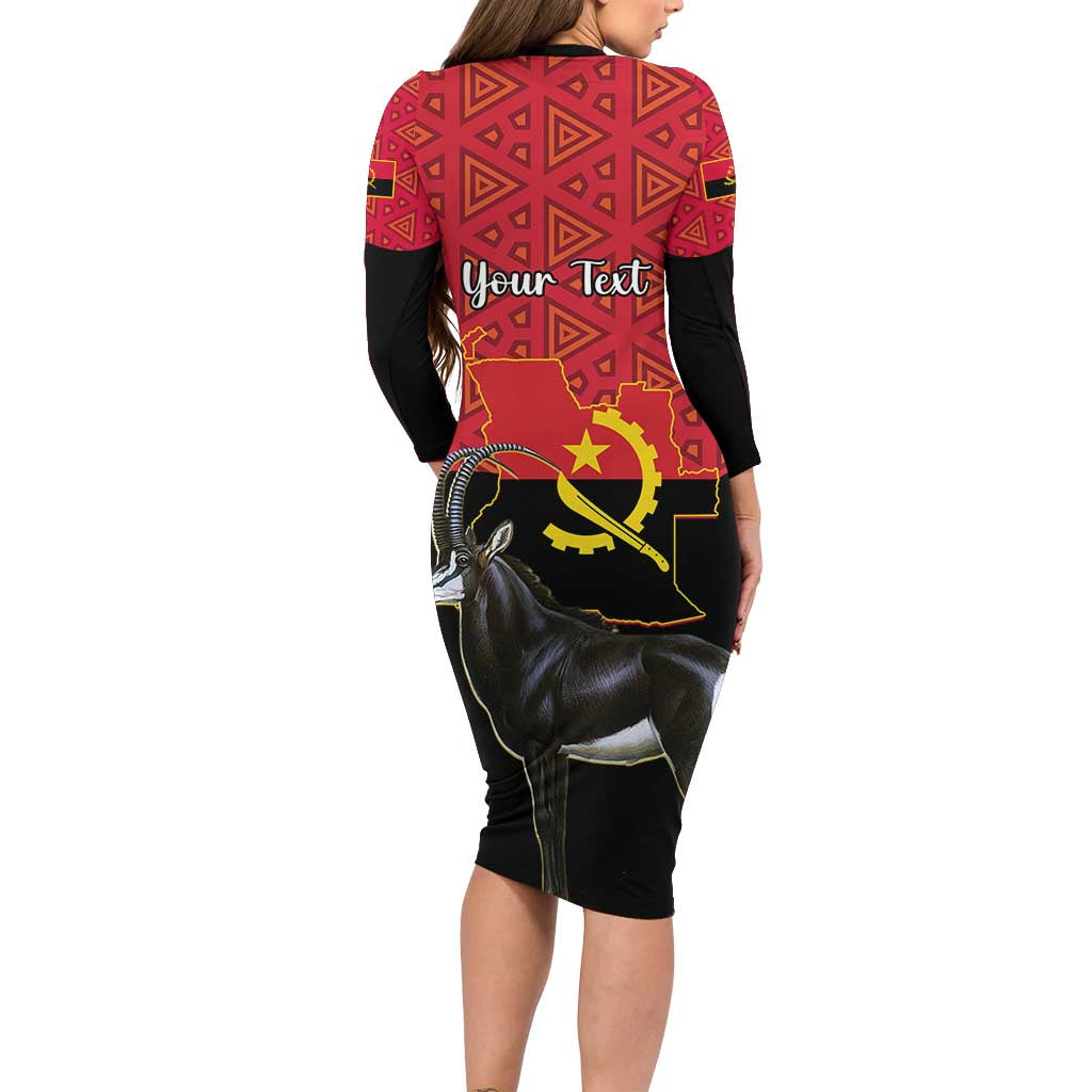 Personalised Angola Independence Day Long Sleeve Bodycon Dress Angolan Samakaka With Giant Sable Antelope LT14