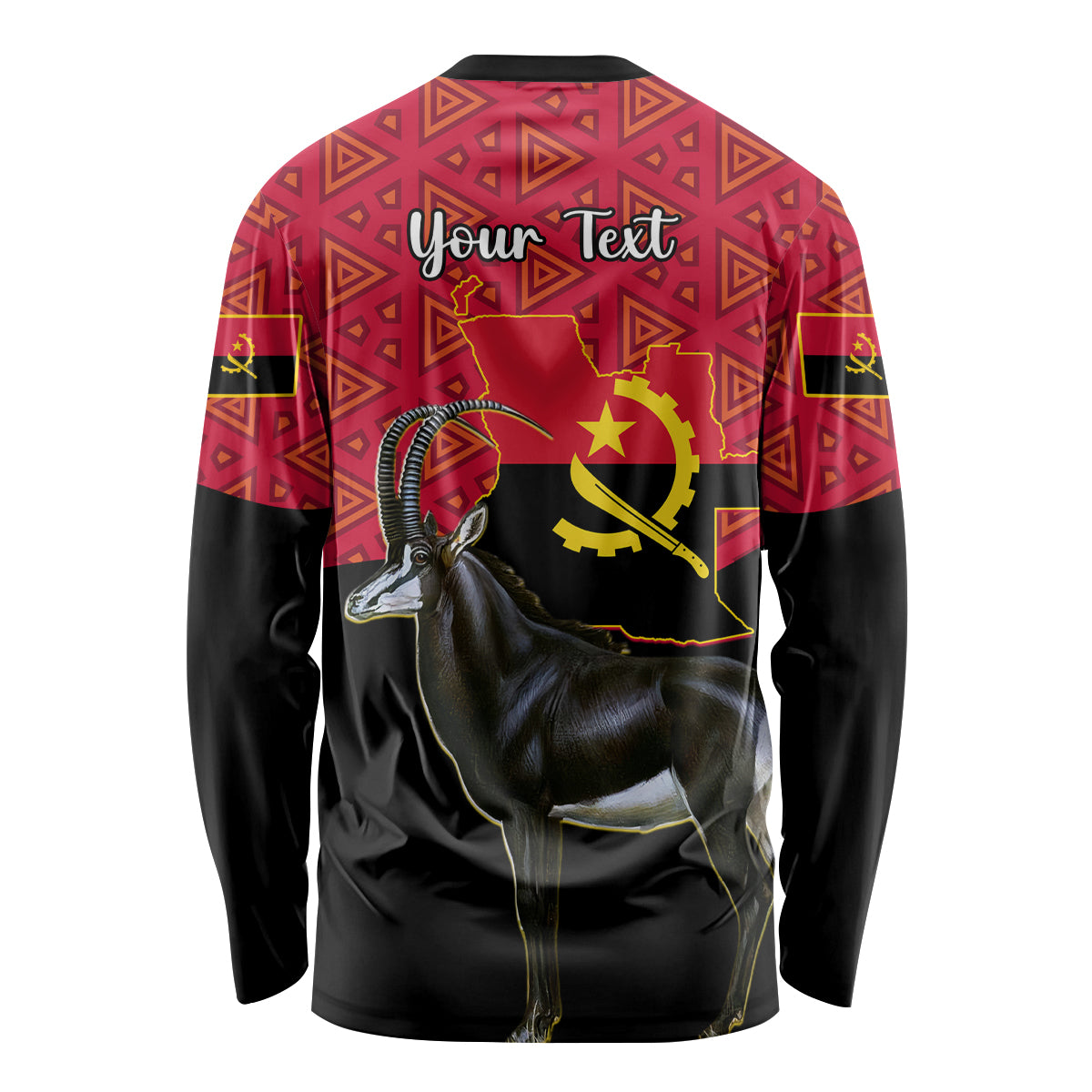 Personalised Angola Independence Day Long Sleeve Shirt Angolan Samakaka With Giant Sable Antelope - Wonder Print Shop