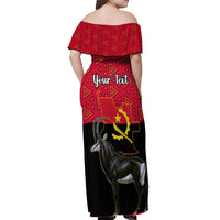Personalised Angola Independence Day Off Shoulder Maxi Dress Angolan Samakaka With Giant Sable Antelope - Wonder Print Shop