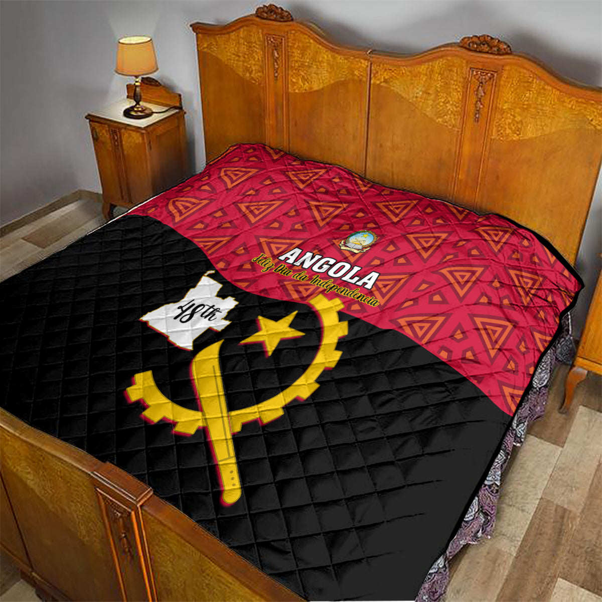 Personalised Angola Independence Day Quilt Angolan Samakaka With Giant Sable Antelope - Wonder Print Shop