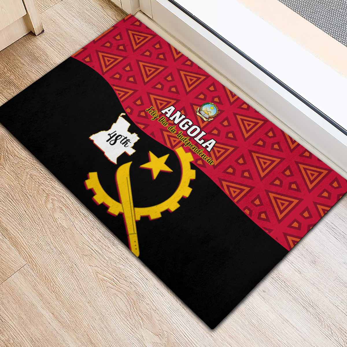 Personalised Angola Independence Day Rubber Doormat Angolan Samakaka With Giant Sable Antelope - Wonder Print Shop