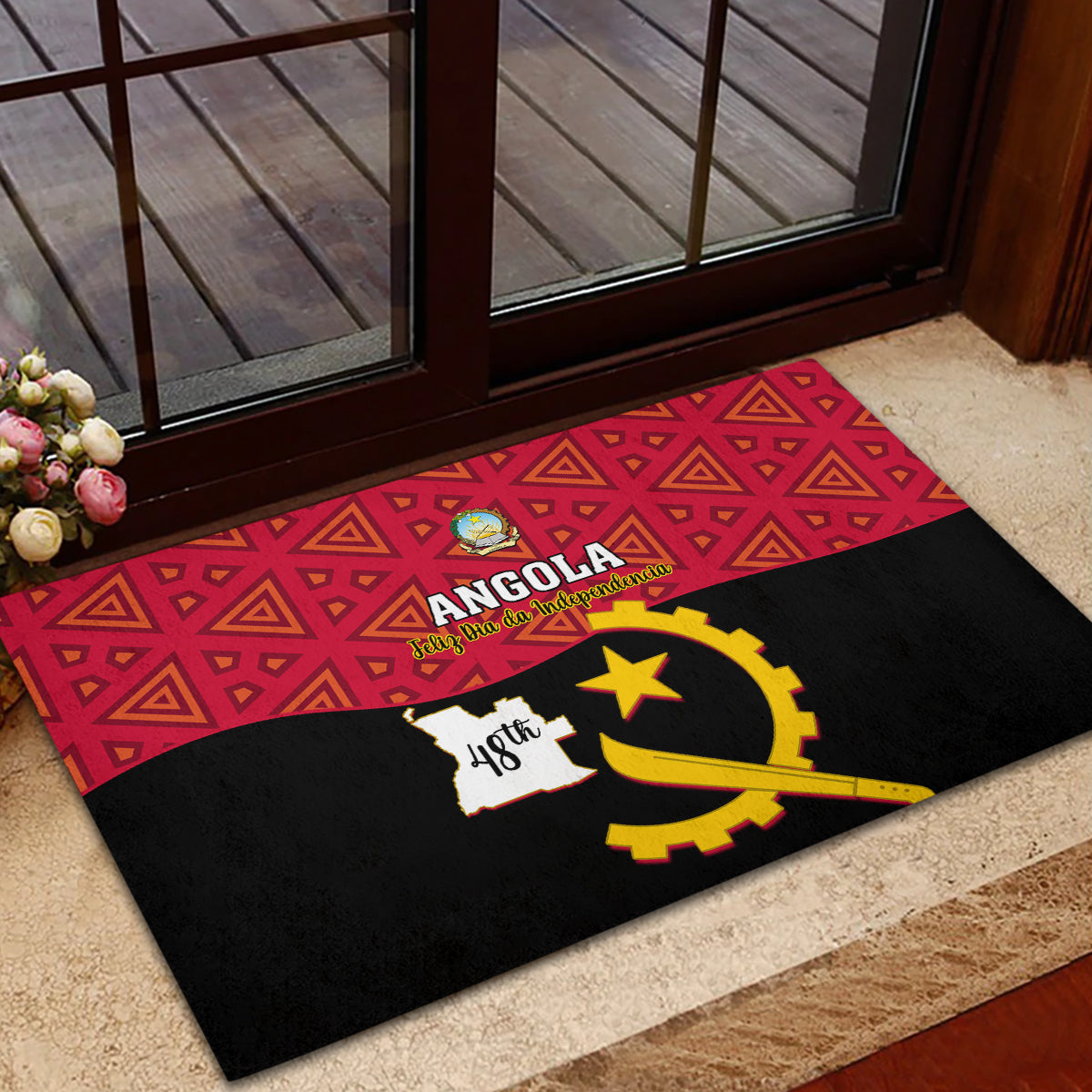 Personalised Angola Independence Day Rubber Doormat Angolan Samakaka With Giant Sable Antelope - Wonder Print Shop