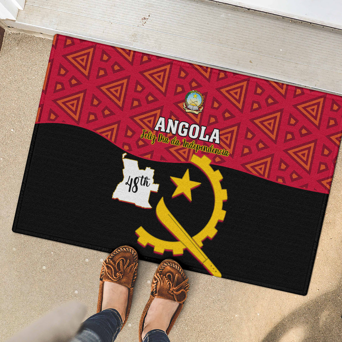 Personalised Angola Independence Day Rubber Doormat Angolan Samakaka With Giant Sable Antelope - Wonder Print Shop