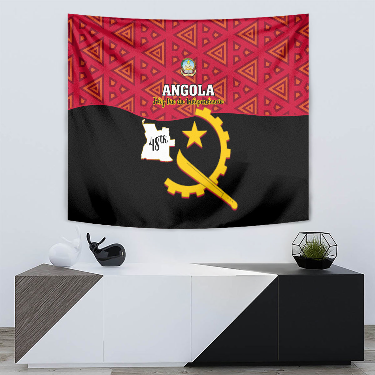 Personalised Angola Independence Day Tapestry Angolan Samakaka With Giant Sable Antelope - Wonder Print Shop
