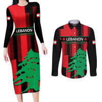 Personalised Lebanon Independence Day Couples Matching Long Sleeve Bodycon Dress and Long Sleeve Button Shirts Lebanese Cedar 80 Years Of Anniversary - Wonder Print Shop