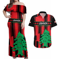 Personalised Lebanon Independence Day Couples Matching Off Shoulder Maxi Dress and Hawaiian Shirt Lebanese Cedar 80 Years Of Anniversary - Wonder Print Shop