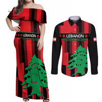 Personalised Lebanon Independence Day Couples Matching Off Shoulder Maxi Dress and Long Sleeve Button Shirts Lebanese Cedar 80 Years Of Anniversary - Wonder Print Shop