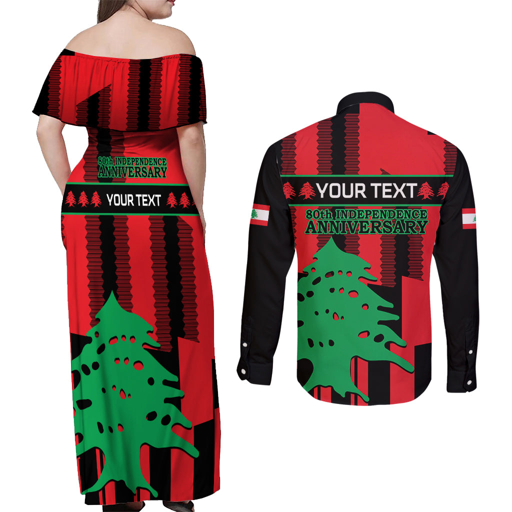 Personalised Lebanon Independence Day Couples Matching Off Shoulder Maxi Dress and Long Sleeve Button Shirts Lebanese Cedar 80 Years Of Anniversary - Wonder Print Shop