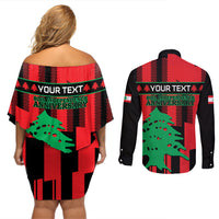 Personalised Lebanon Independence Day Couples Matching Off Shoulder Short Dress and Long Sleeve Button Shirts Lebanese Cedar 80 Years Of Anniversary - Wonder Print Shop