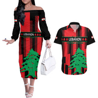 Personalised Lebanon Independence Day Couples Matching Off The Shoulder Long Sleeve Dress and Hawaiian Shirt Lebanese Cedar 80 Years Of Anniversary - Wonder Print Shop
