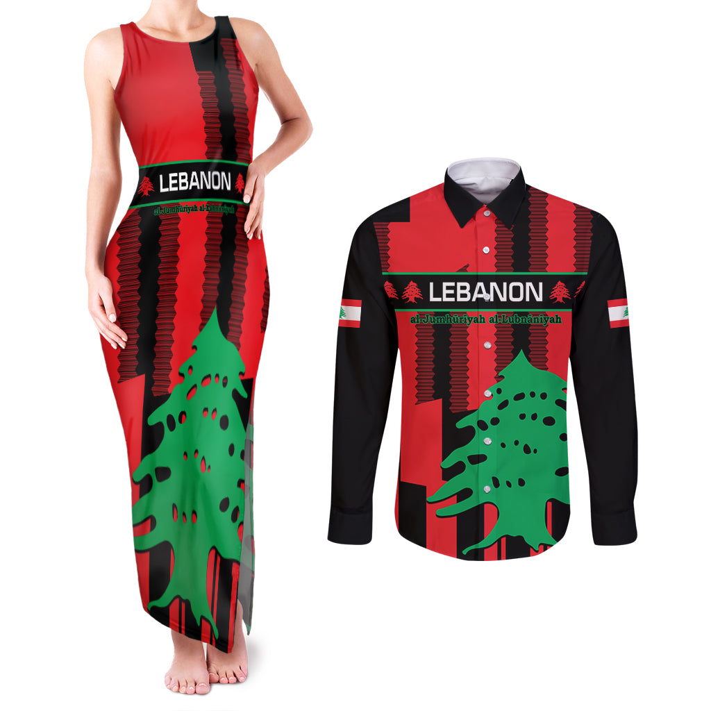 Personalised Lebanon Independence Day Couples Matching Tank Maxi Dress and Long Sleeve Button Shirts Lebanese Cedar 80 Years Of Anniversary - Wonder Print Shop