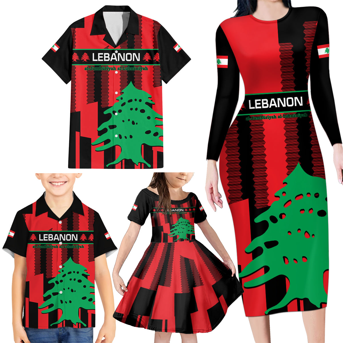 Personalised Lebanon Independence Day Family Matching Long Sleeve Bodycon Dress and Hawaiian Shirt Lebanese Cedar 80 Years Of Anniversary - Wonder Print Shop